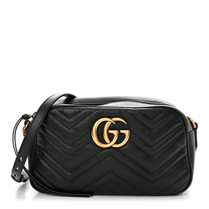Gucci Calfskin Matelasse Small GG Marmont Chain Shoulder Bag Black 1 of 12