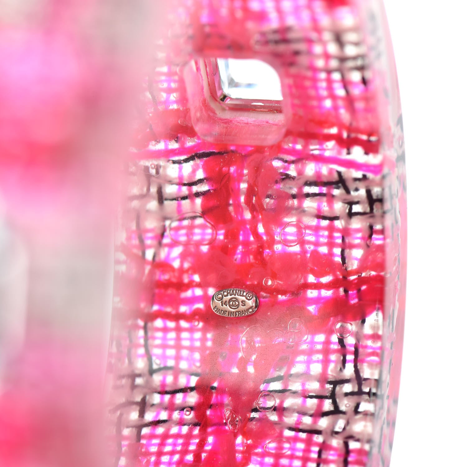 Chanel Resin Crystal CC Bangle Bracelet Pink 4 of 4