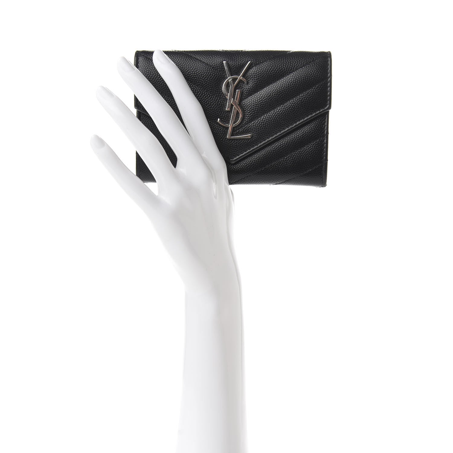Saint Laurent Grain De Poudre Matelasse Chevron Small Monogram Envelope Wallet Black 2 of 6