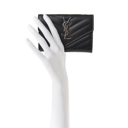 Saint Laurent Grain De Poudre Matelasse Chevron Small Monogram Envelope Wallet Black 2 of 6