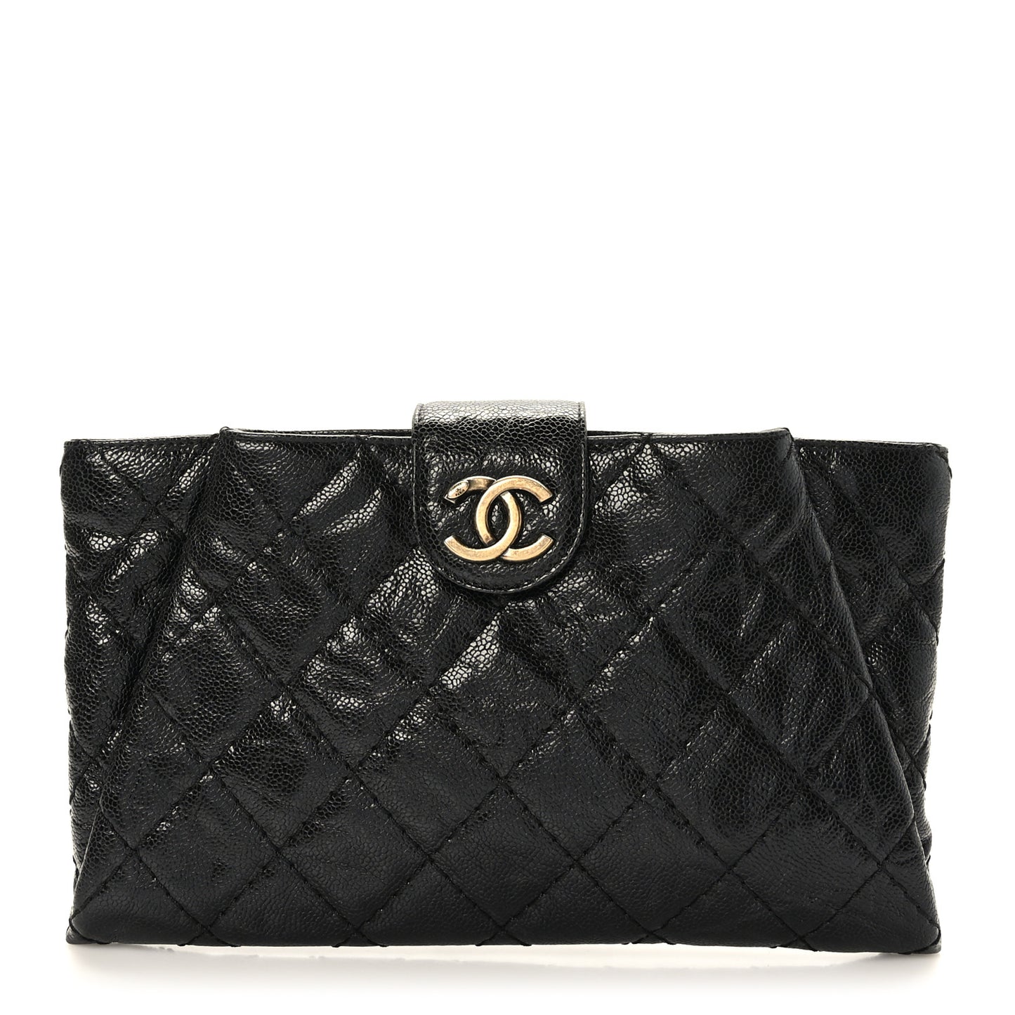 Caviar Quilted Coco Pleats Clutch Black