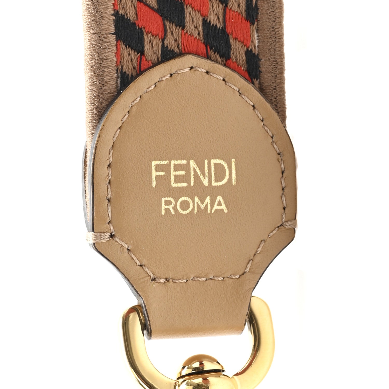 Fendi Ribbon Vitello King Logo Embossed Gingham Woven Adjustable Strap You 3 of 4