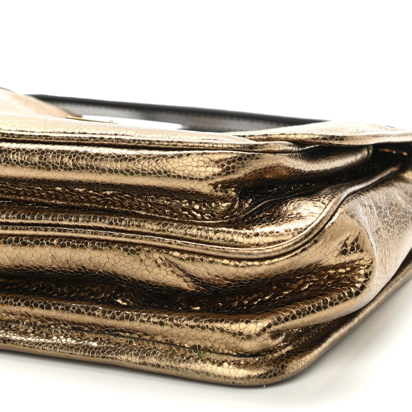 Metallic Cracked Calfskin Matelasse Monogram Baby Niki Chain Satchel Gold