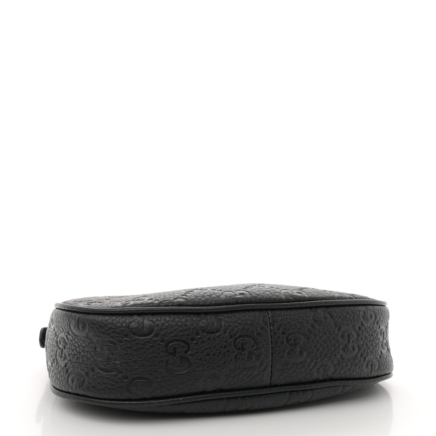 GG Grainy Calfskin Emblem Small Half Moon Shoulder Bag Black