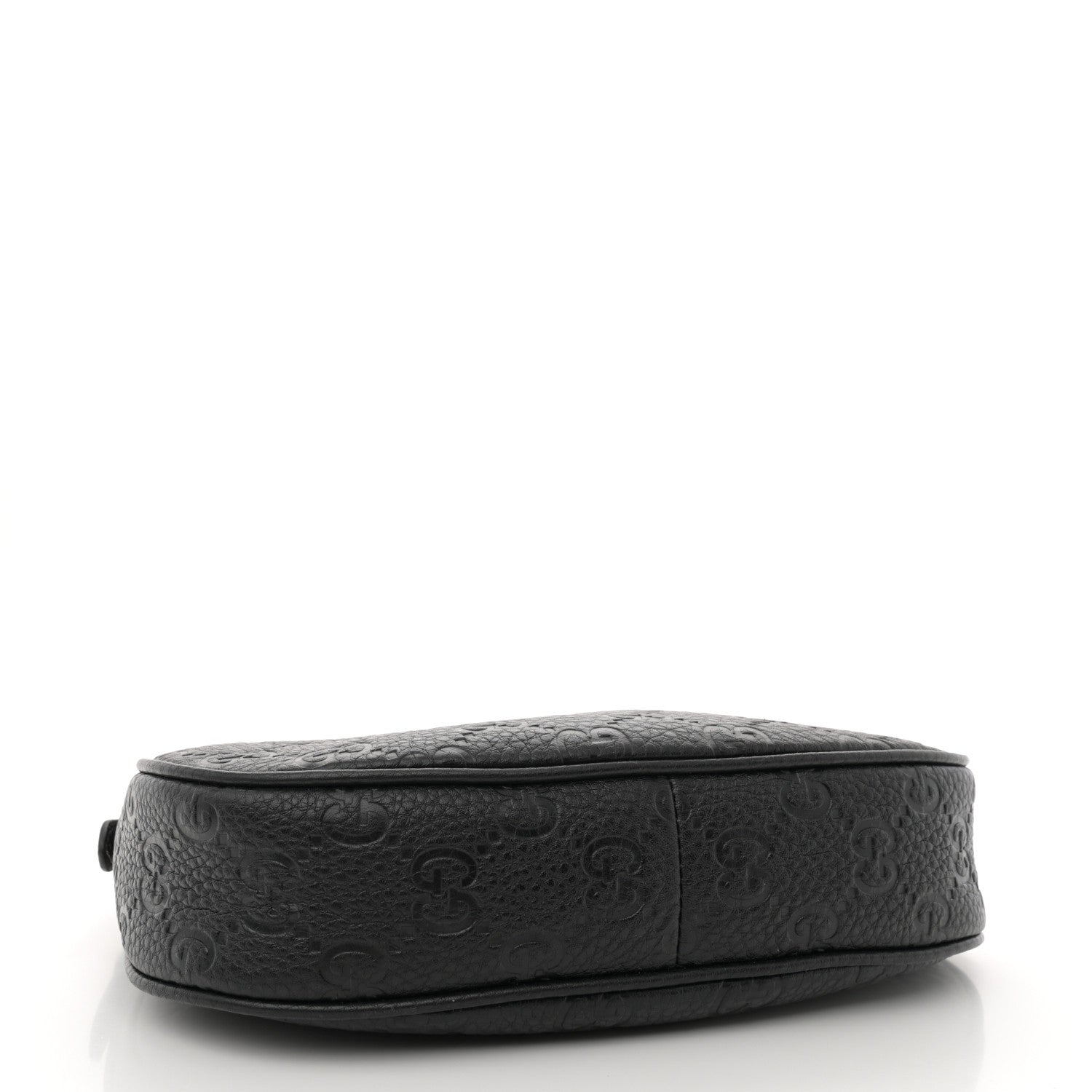 Gucci GG Grainy Calfskin Emblem Small Half Moon Shoulder Bag Black 4 of 12