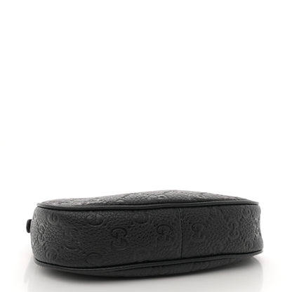 Gucci GG Grainy Calfskin Emblem Small Half Moon Shoulder Bag Black 4 of 12
