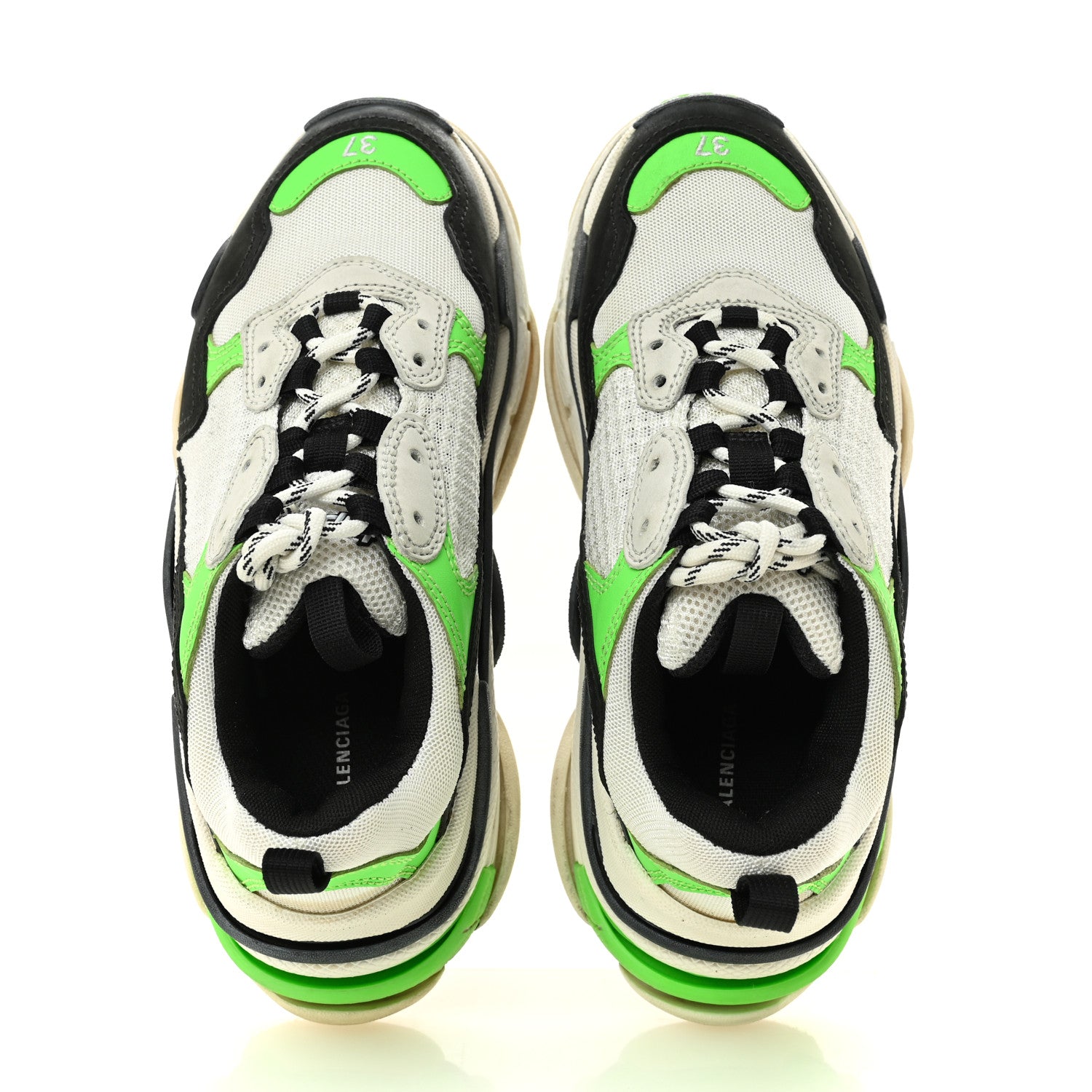 Balenciaga Fabric Mesh Womens Triple S Sneakers 37 White Green Fluo Black 2 of 12
