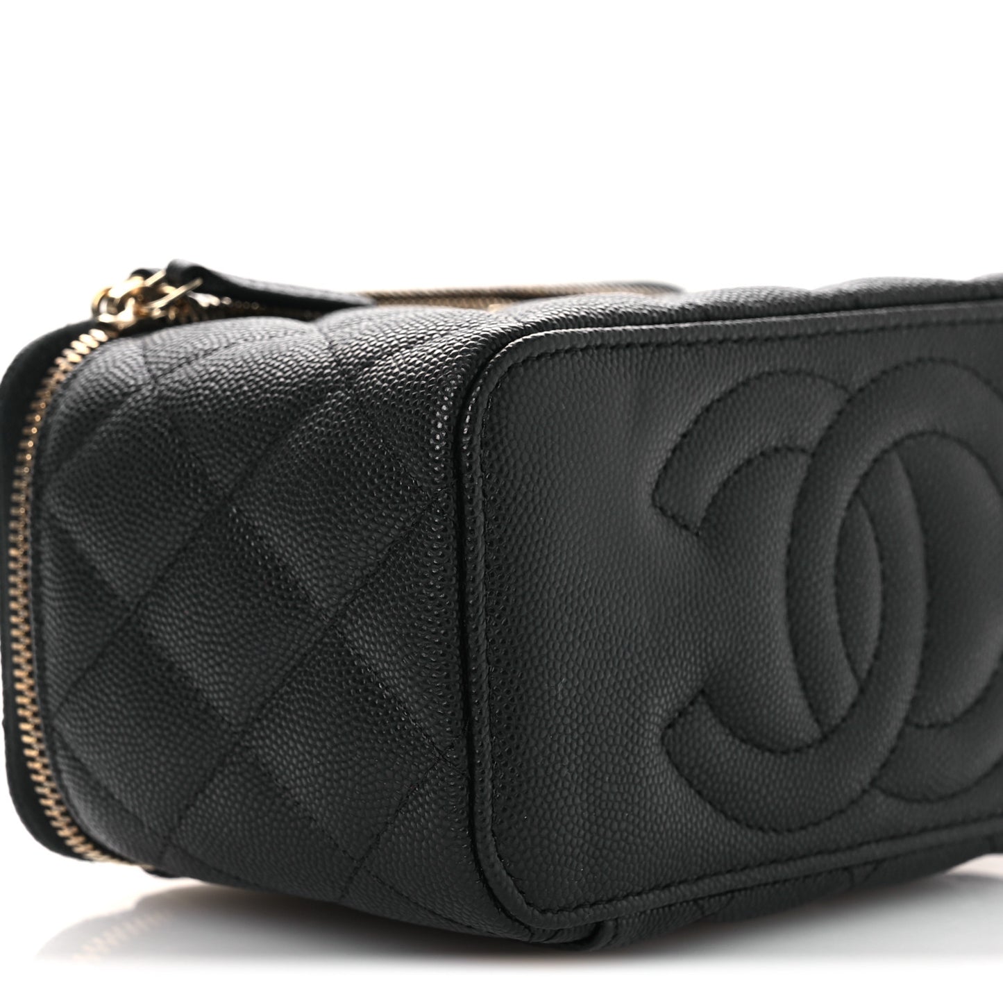 Caviar Quilted Small Vanity Case With Chain Black