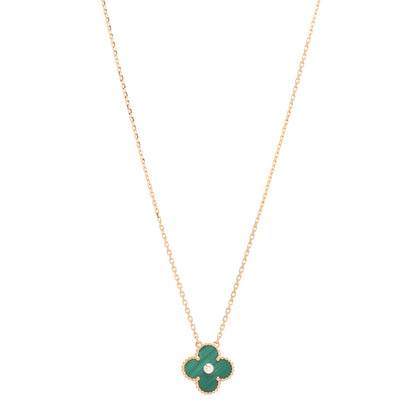 Van Cleef & Arpels 18K Yellow Gold Diamond Malachite Vintage Alhambra Pendant Necklace 1 of 4