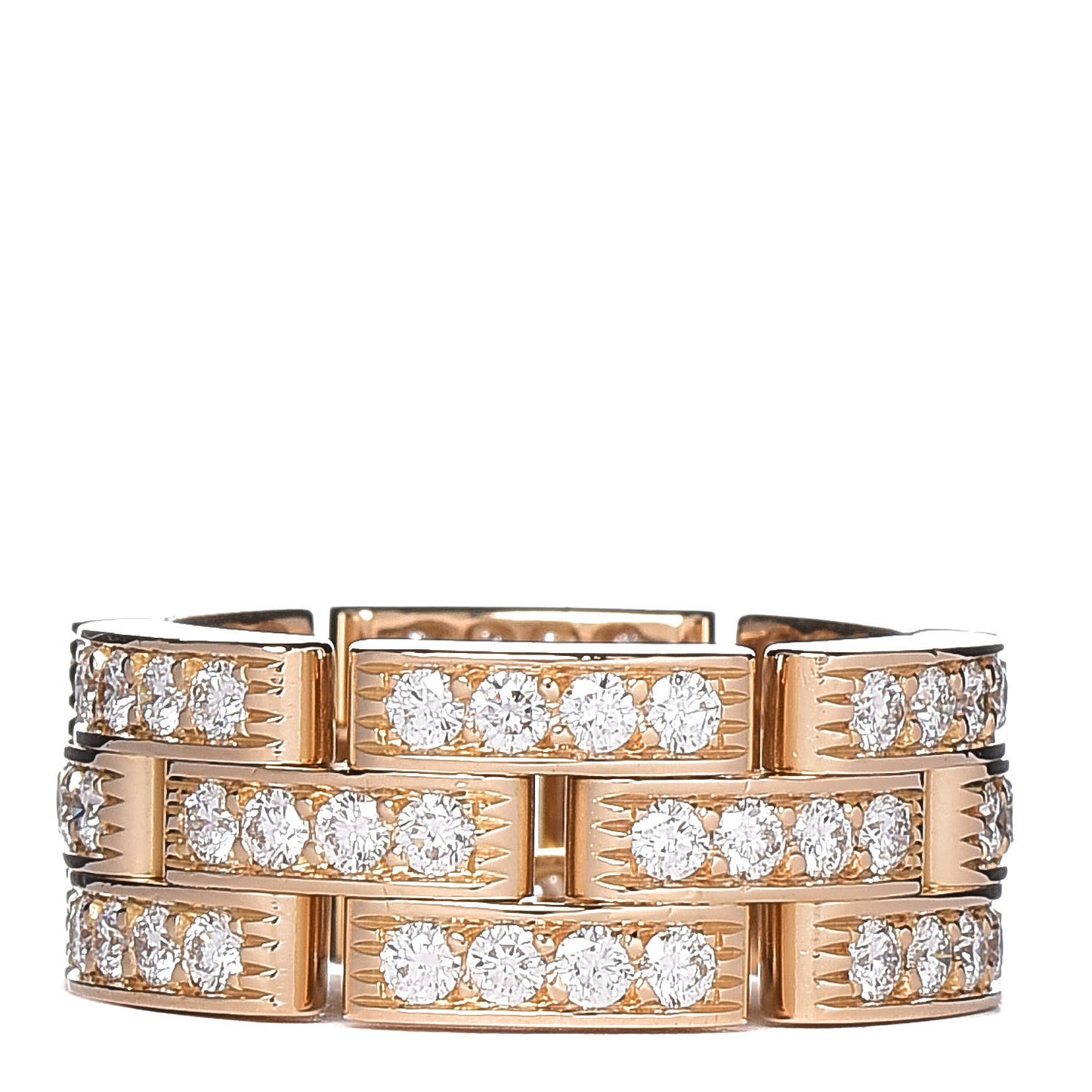 18K Yellow Gold Diamond Maillon Panthere 3 Rows Ring Paved 49 4.75
