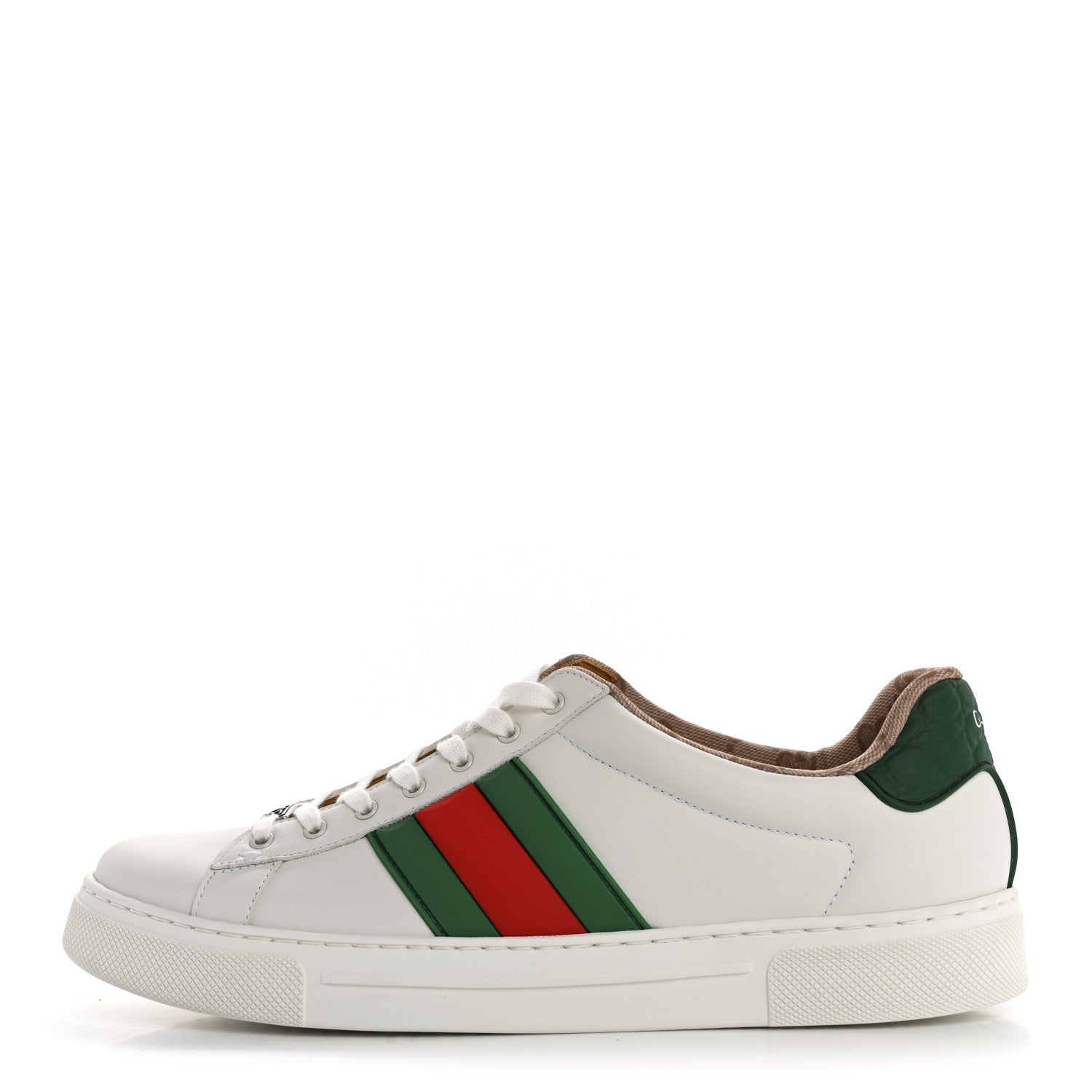 Gucci Calfskin Crocodile Embossed Rubber Web Mens Ace Sneakers 9 White Green 1 of 10