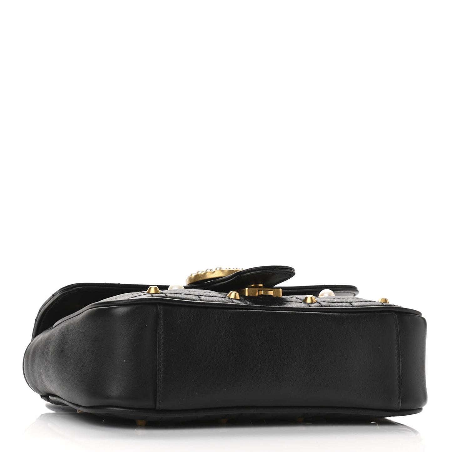 Calfskin Matelasse Studded Mini Pearly GG Marmont Shoulder Bag Black