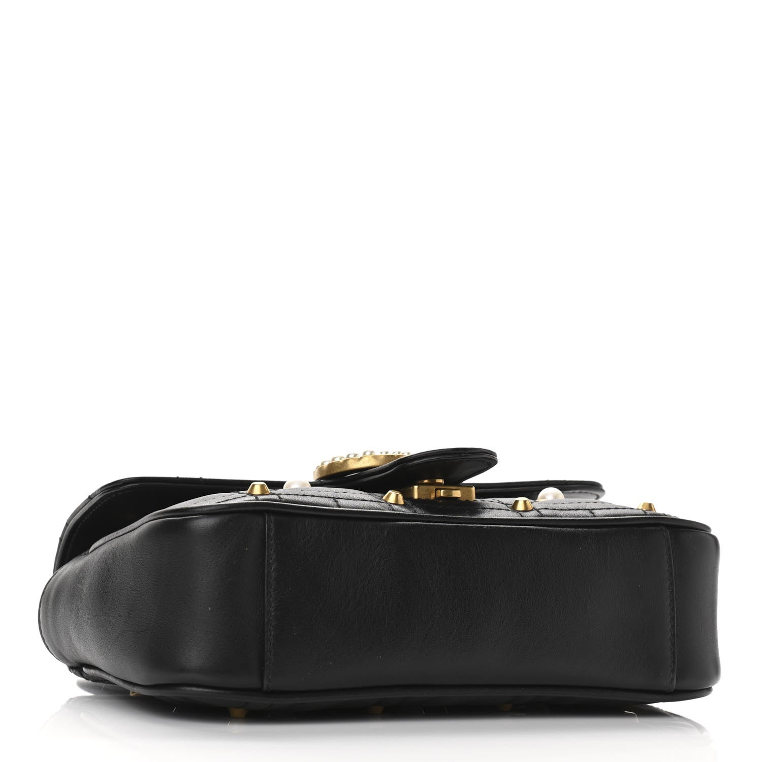 Gucci Calfskin Matelasse Studded Mini Pearly GG Marmont Shoulder Bag Black 4 of 10