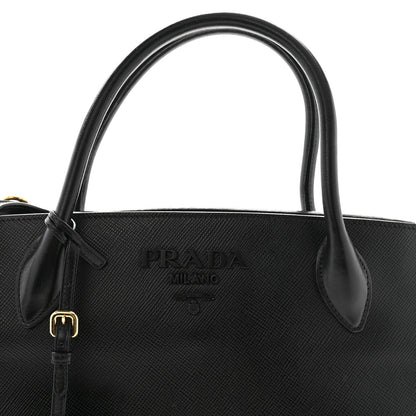Prada Saffiano Cuir Calfskin Medium Monochrome Top Handle Tote Black 8 of 12