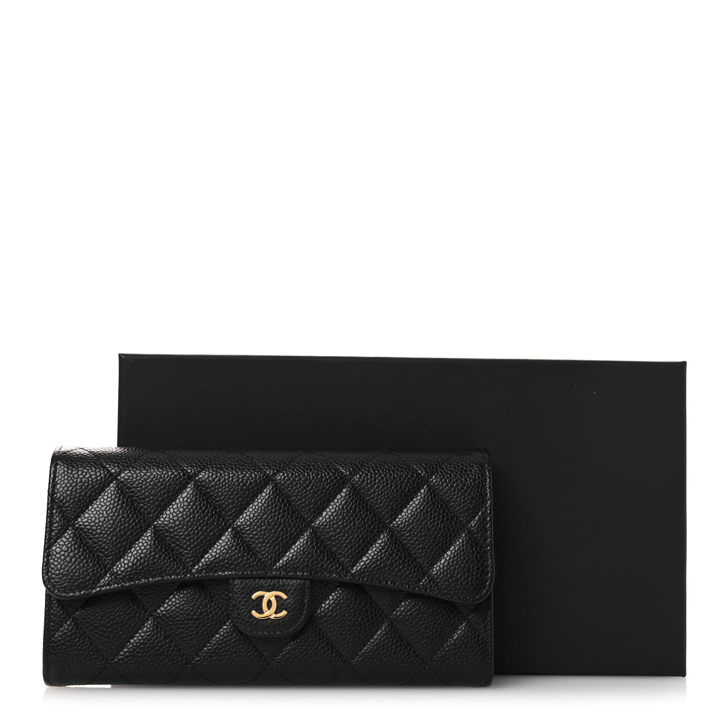 Caviar Quilted Large Gusset Flap Wallet Black