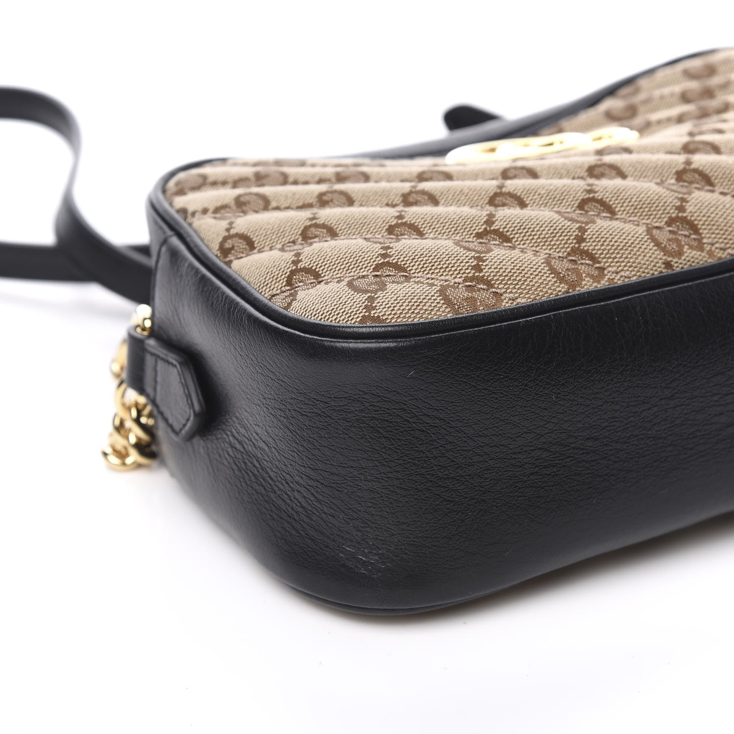 Gucci Monogram Matelasse Diagonal Small GG Marmont Chain Shoulder Bag Beige Black 8 of 11