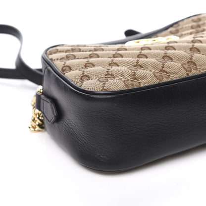 Gucci Monogram Matelasse Diagonal Small GG Marmont Chain Shoulder Bag Beige Black 8 of 11
