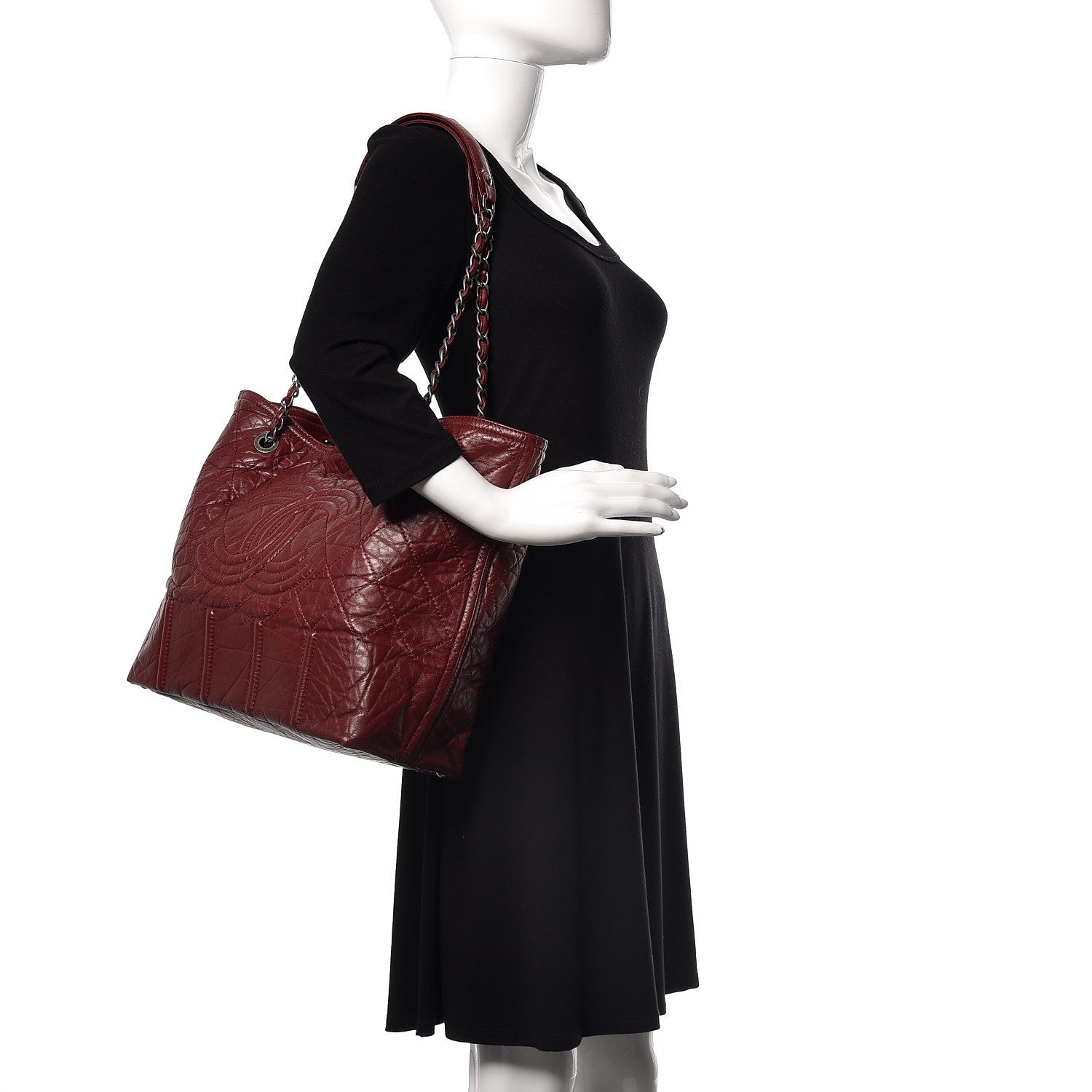 Chanel Aged Calfskin Large Shopping In Moscow Tote Burgundy 2 of 13