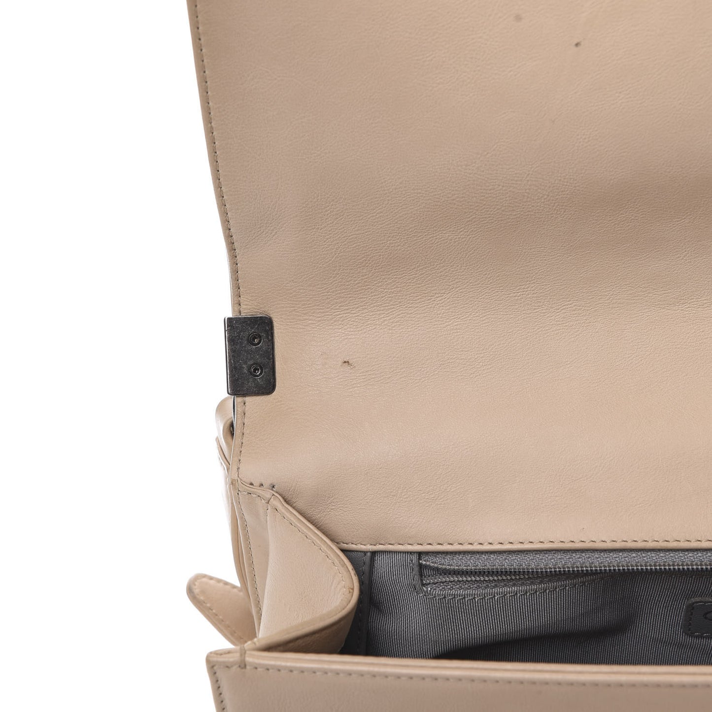 Calfskin Double Stitch Large Boy Flap Beige
