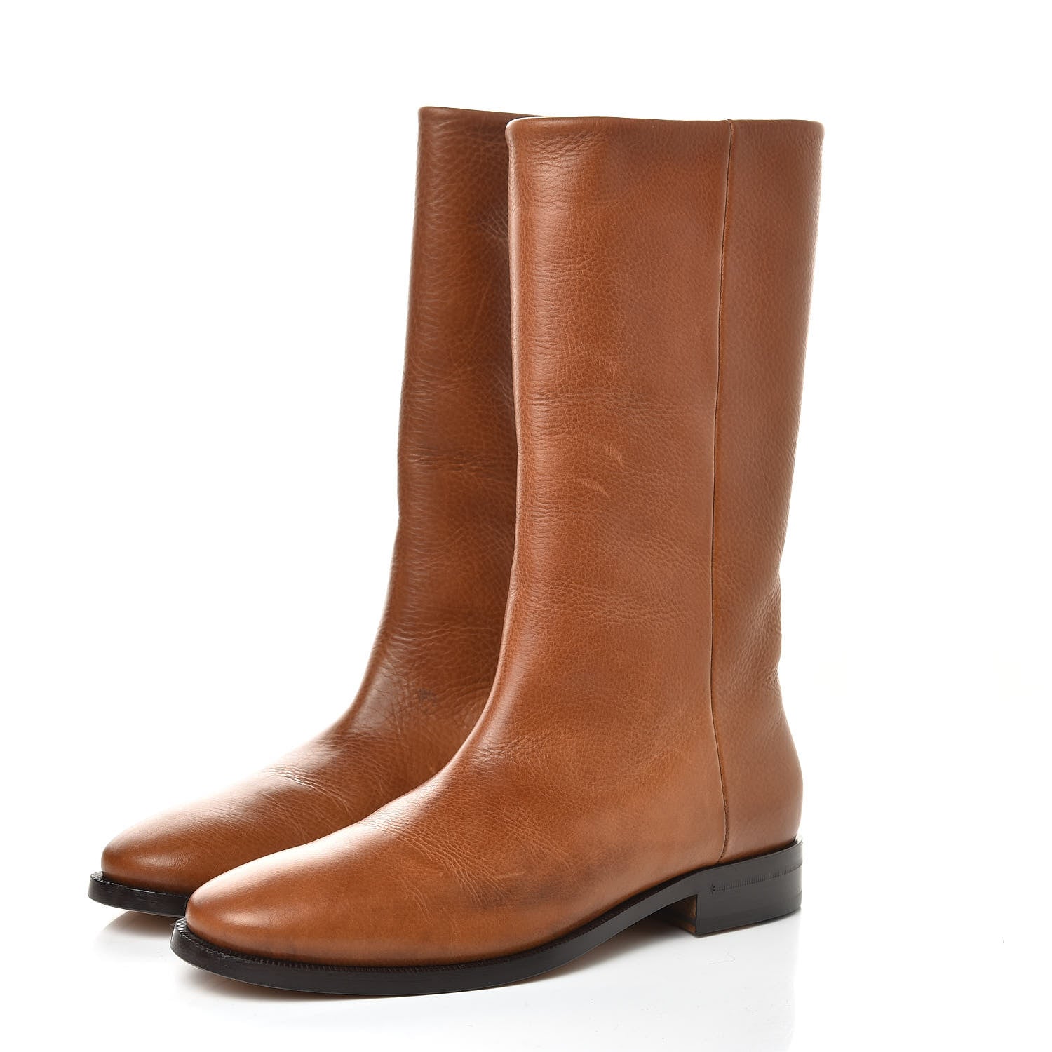 Saint Laurent Grained Calfskin Matt 25 Mid Calf Boots 37.5 Cuoio 3 of 10