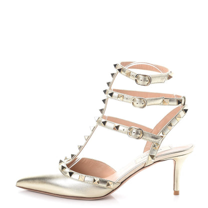 Valentino Garavani Nappa Rockstud Ankle Strap 65mm Pumps 36 Gold 1 of 12