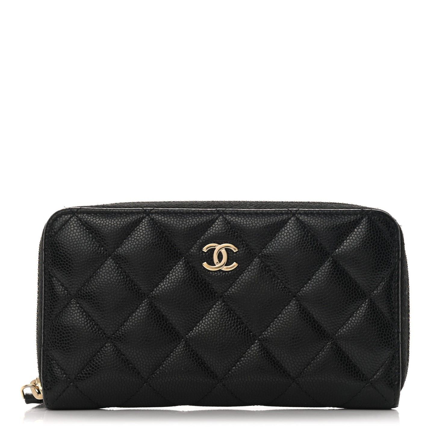 Caviar Quilted Medium Zip Around Wallet Black
