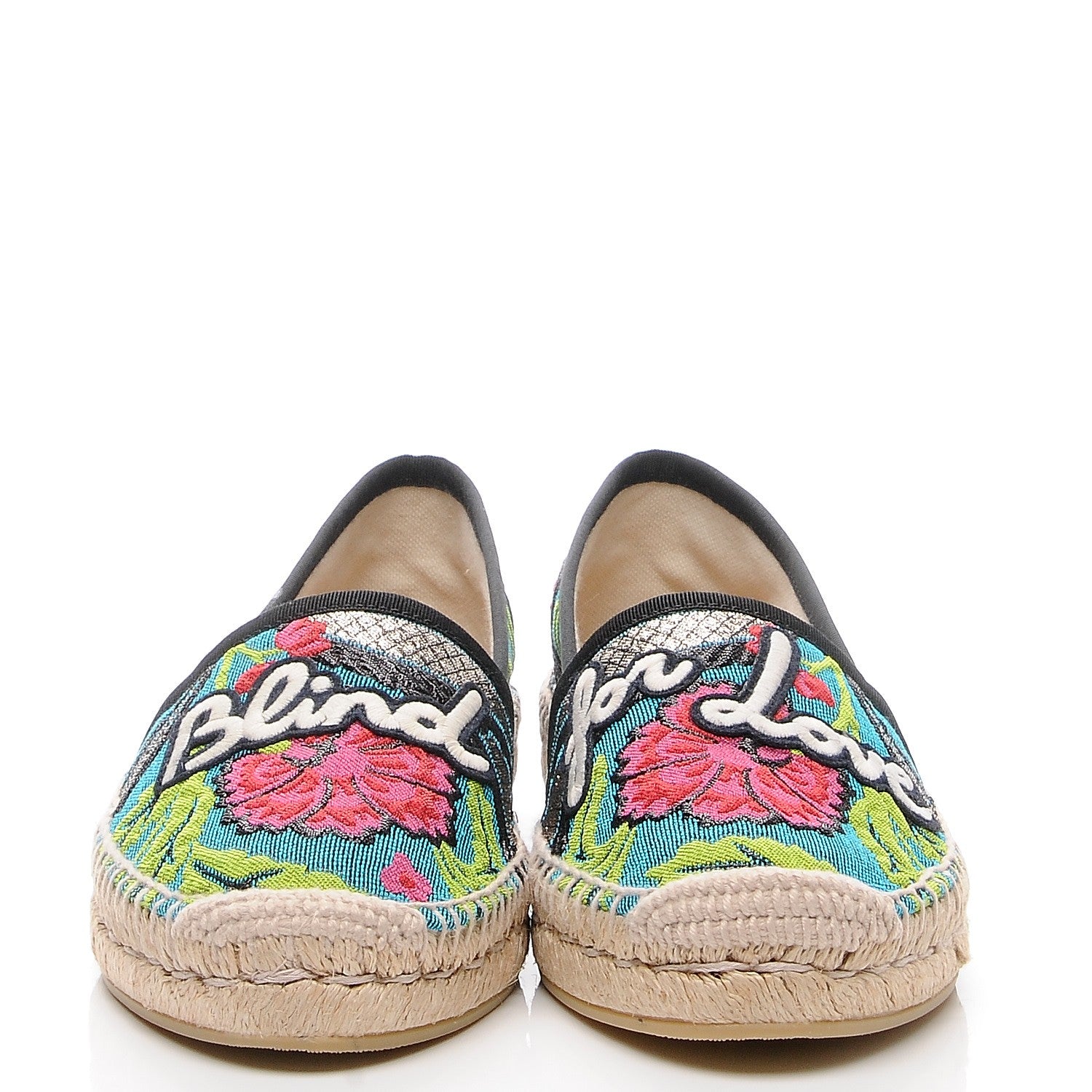 Gucci Tapestry Brocade Blind For Love Espadrilles 37.5 Acquamarine Green Black 2 of 10