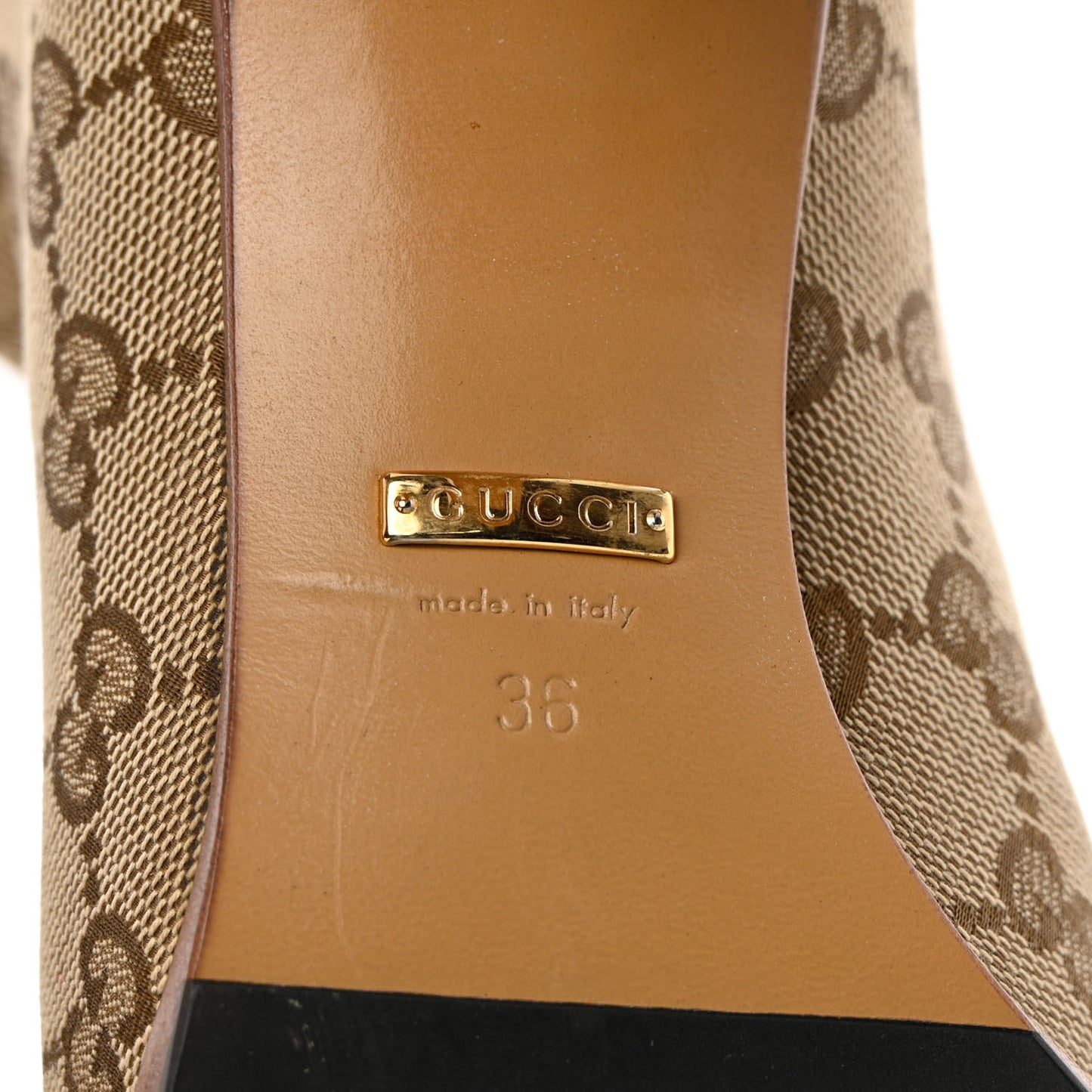Monogram Lisa Mid Heel Boots 36 Beige Ebony