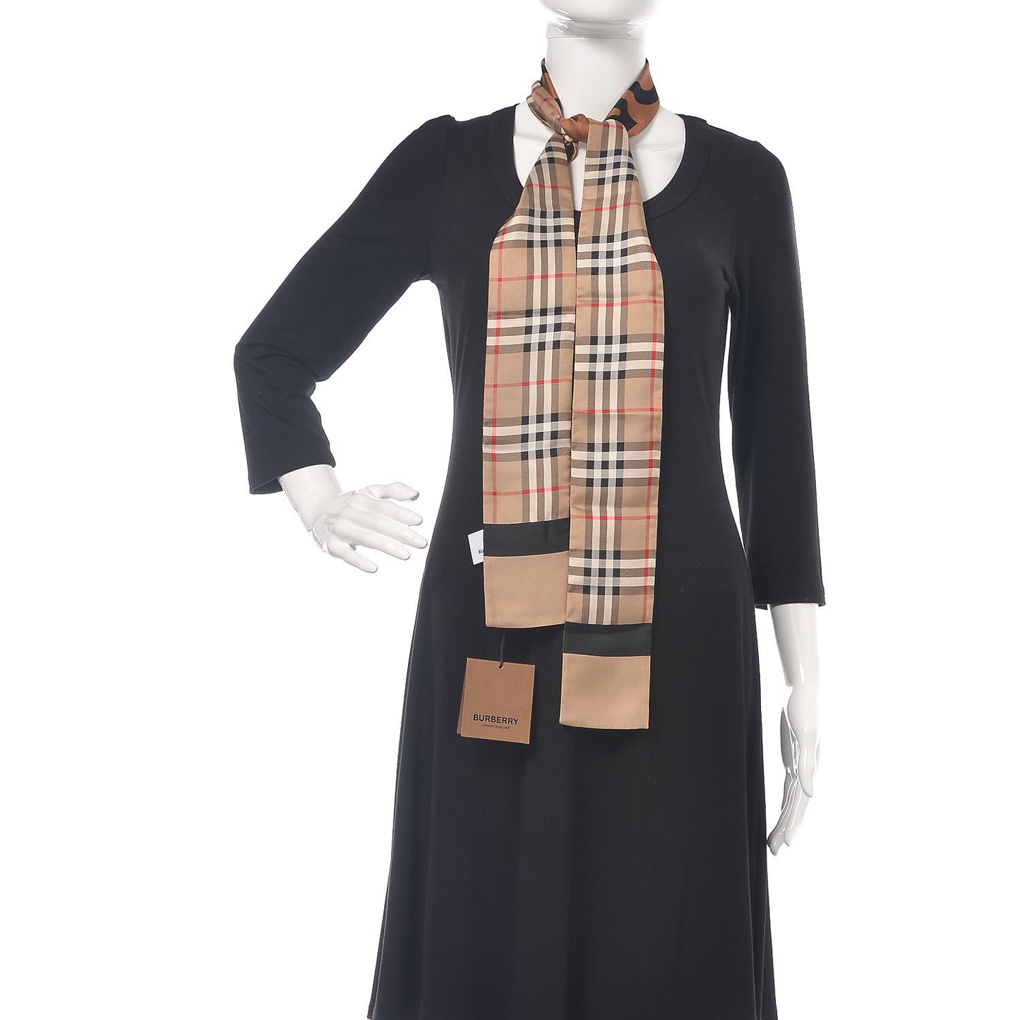 Silk Vintage Check Logo Print Skinny Scarf Archive Beige