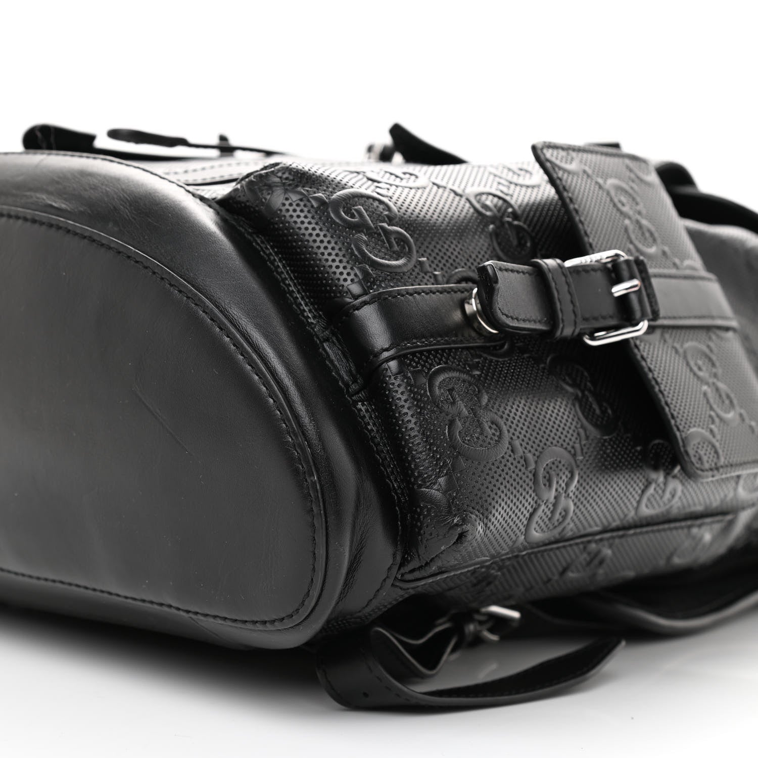 Gucci Calfskin GG Tennis Embossed Double Buckle Backpack Black