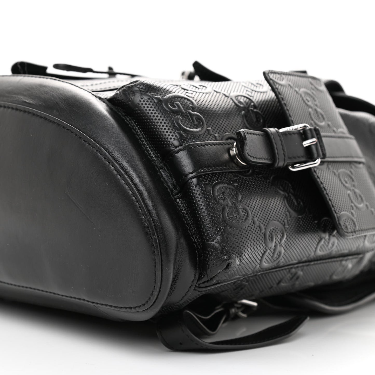 Calfskin GG Tennis Embossed Double Buckle Backpack Black