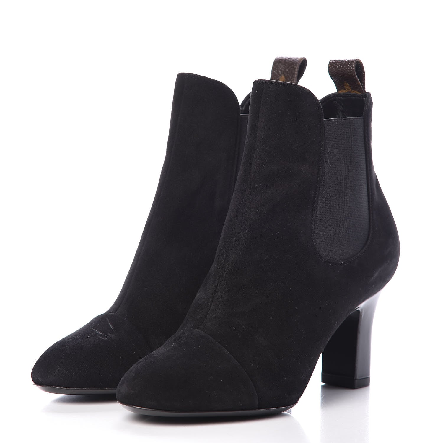 Louis Vuitton Suede Monogram Uniformes Cap Toe Chelsea 75mm Ankle Boots 36 Black 3 of 9