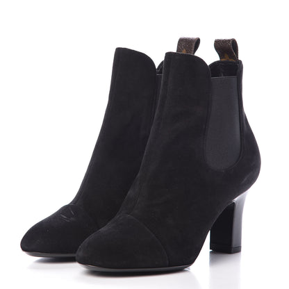 Louis Vuitton Suede Monogram Uniformes Cap Toe Chelsea 75mm Ankle Boots 36 Black 3 of 9