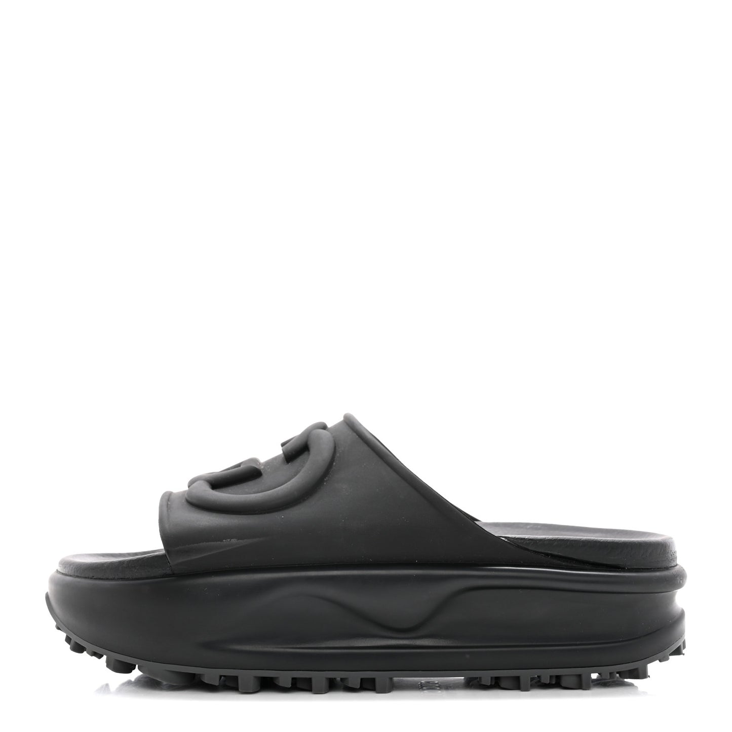Soft Rubber Womens Interlocking G Platform 42mm Slide Sandals 37 Black