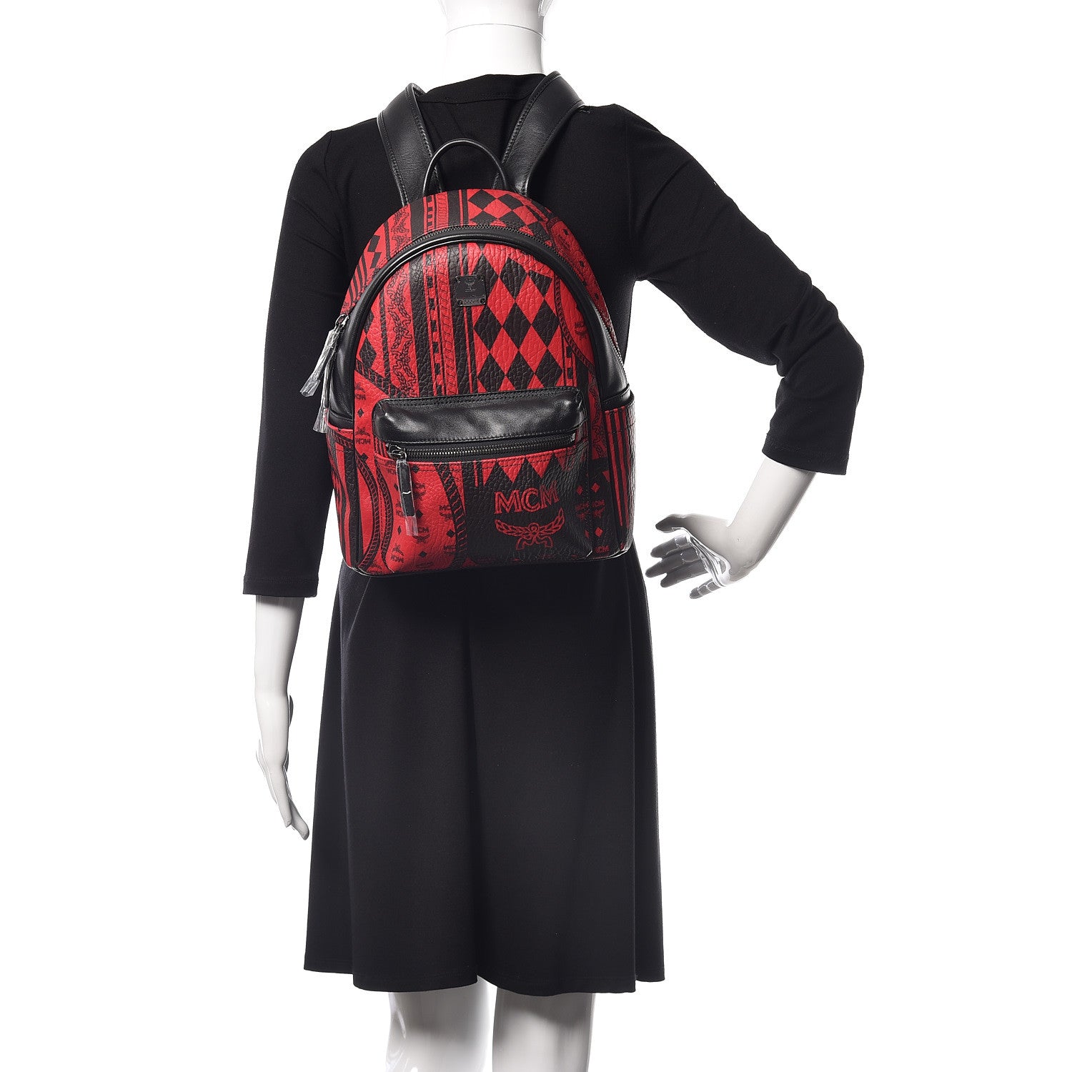 MCM Visetos Baroque Print Small Stark Backpack Black Red 2 of 9
