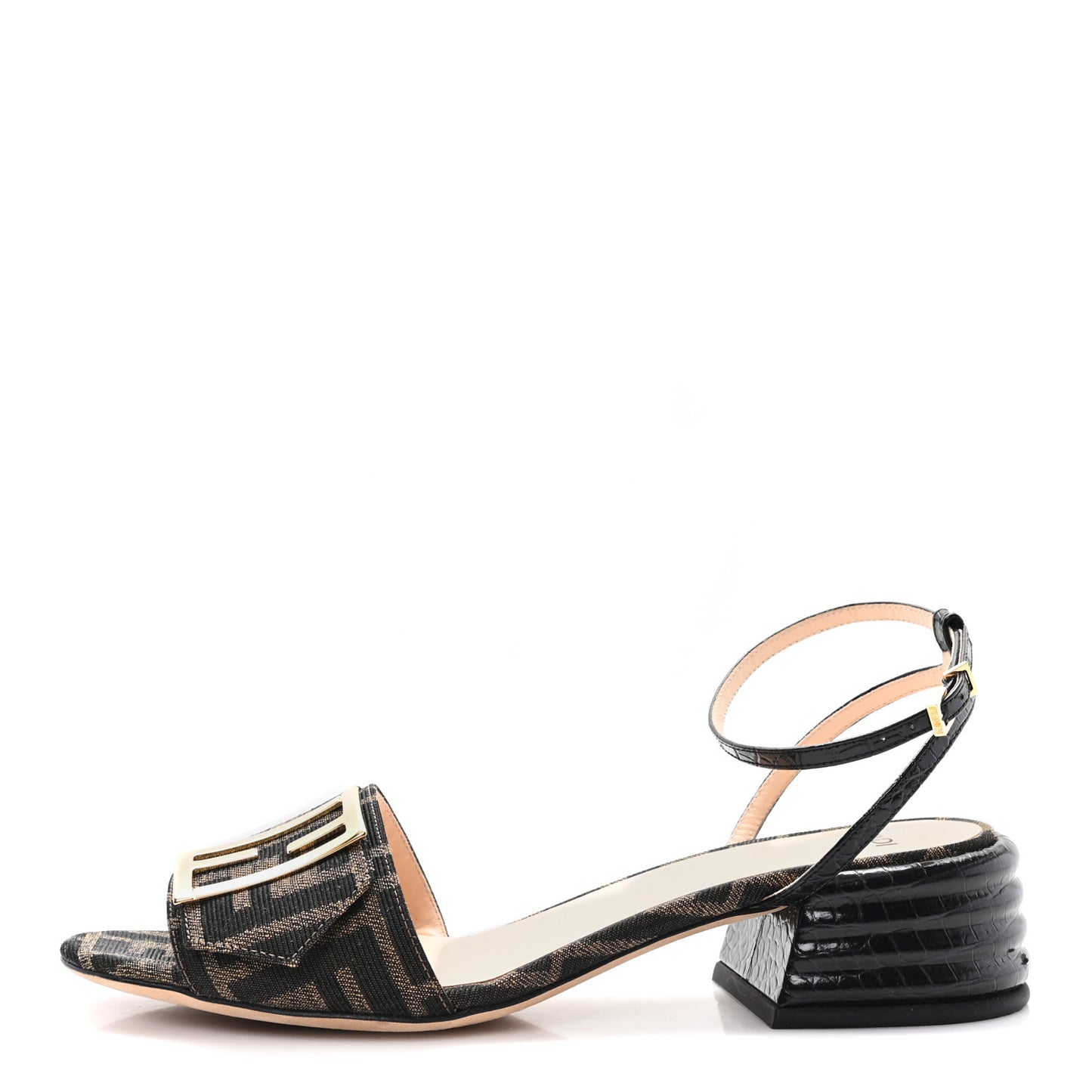 Jacquard FF Crocodile Embossed Promenade Ankle Strap Sandals 37.5 Tobacco