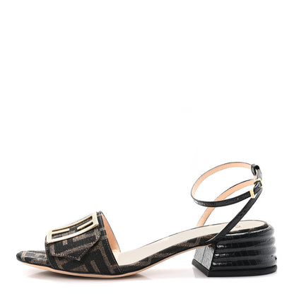 Fendi Jacquard FF Crocodile Embossed Promenade Ankle Strap Sandals 37.5 Tobacco 1 of 9
