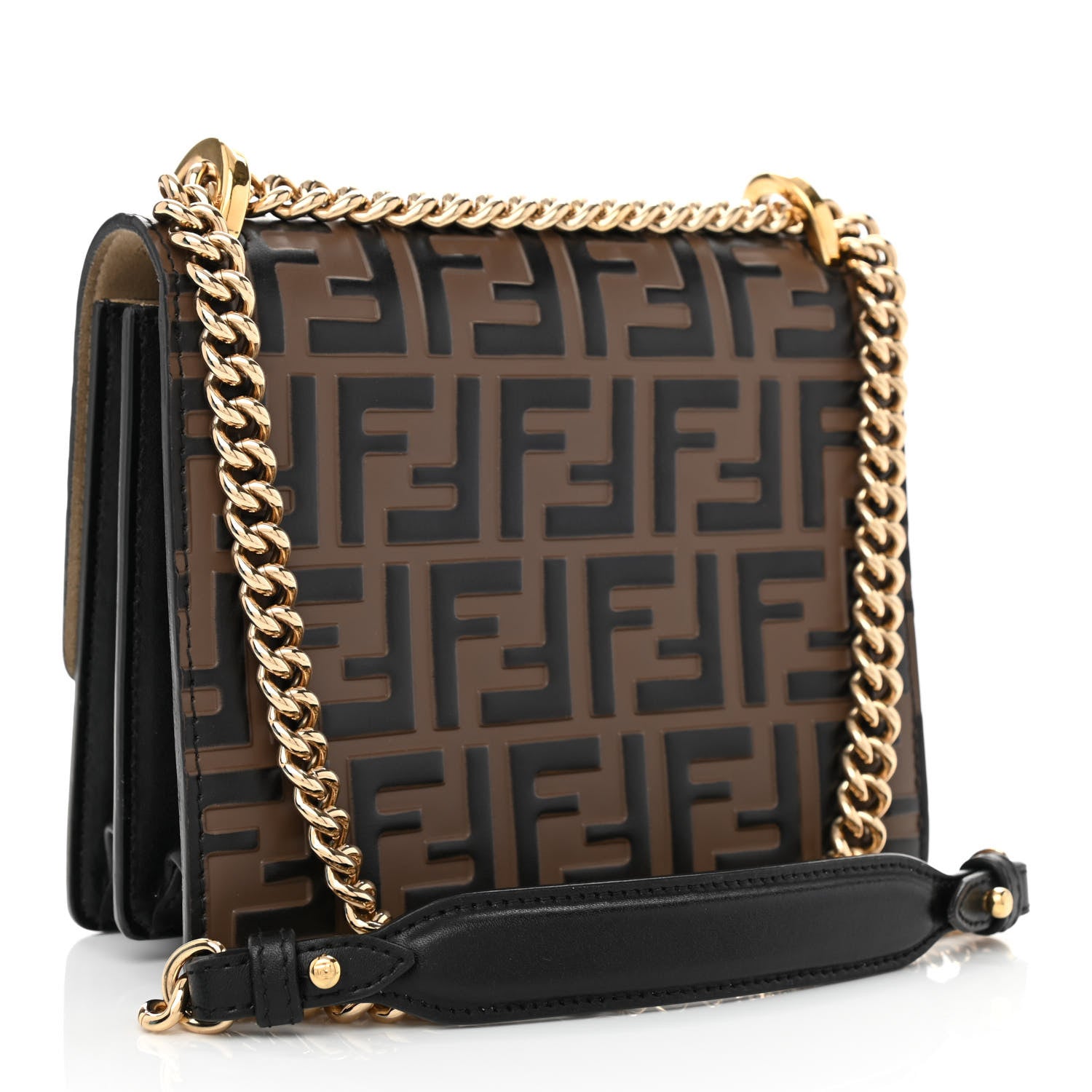 Fendi Vitello Liberty Bi-Color FF 1974 Embossed Small Kan U Shoulder Bag Maya Black 3 of 9