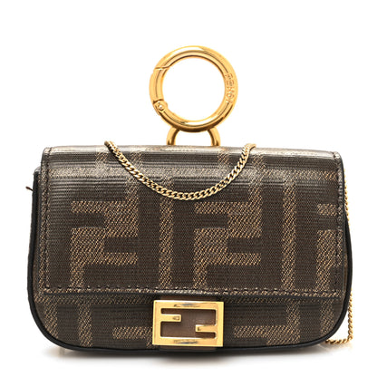Fendi Glazed Fabric FF 1974 Nano Baguette Charm Mogano Panna 1 of 11