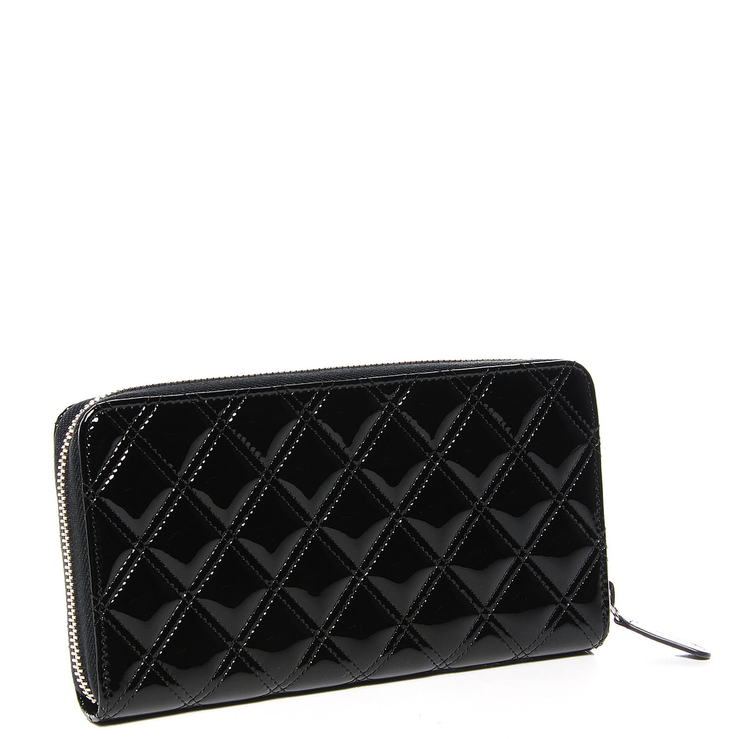 Patent Quilted Large Gusset Zip Around Wallet Black