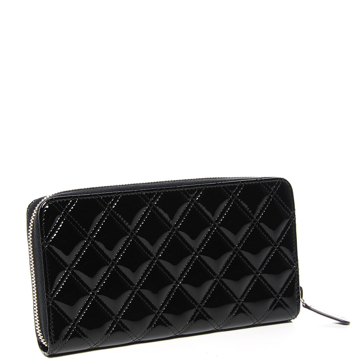 Chanel Patent Quilted Large Gusset Zip Around Wallet Black 3 of 9