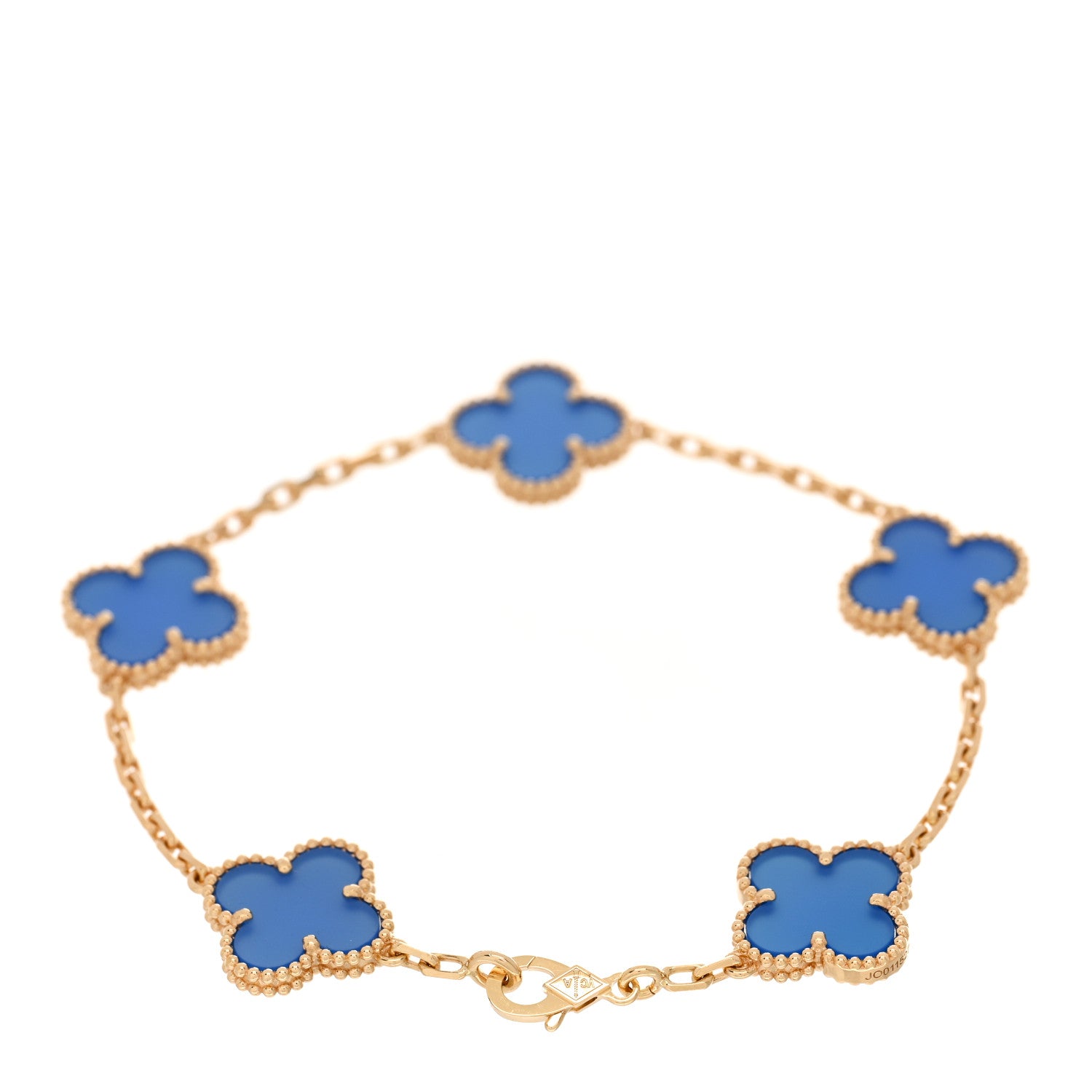 Van Cleef & Arpels 18K Yellow Gold Blue Agate 5 Motifs Vintage Alhambra Bracelet 2 of 4