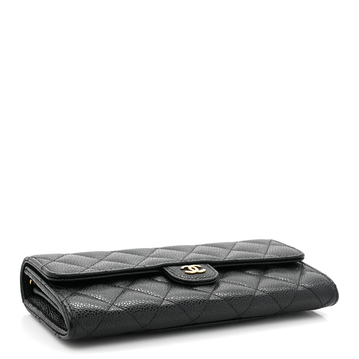Caviar Quilted Large Gusset Flap Wallet Black