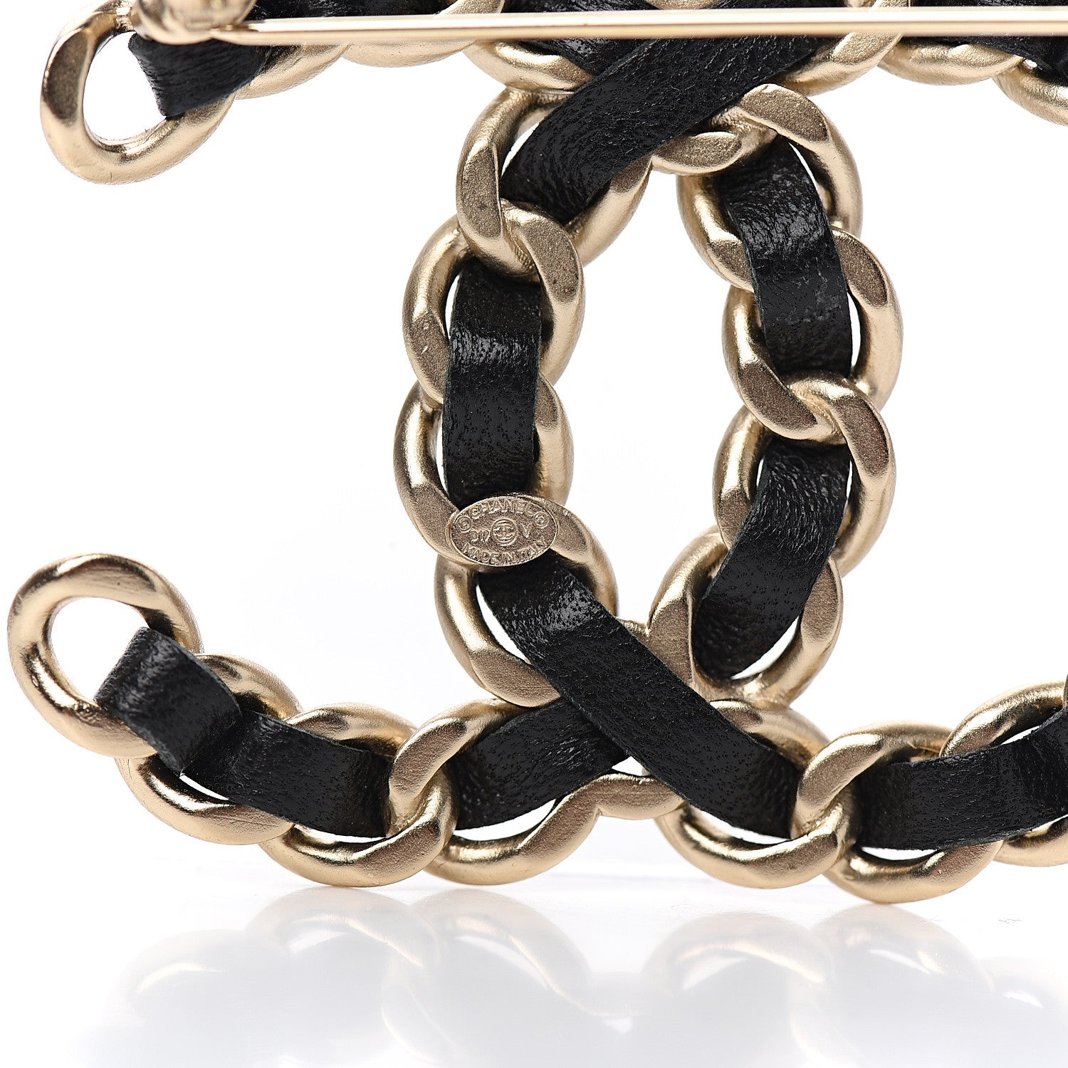 Chanel Lambskin Chain CC Brooch Black Gold 3 of 4