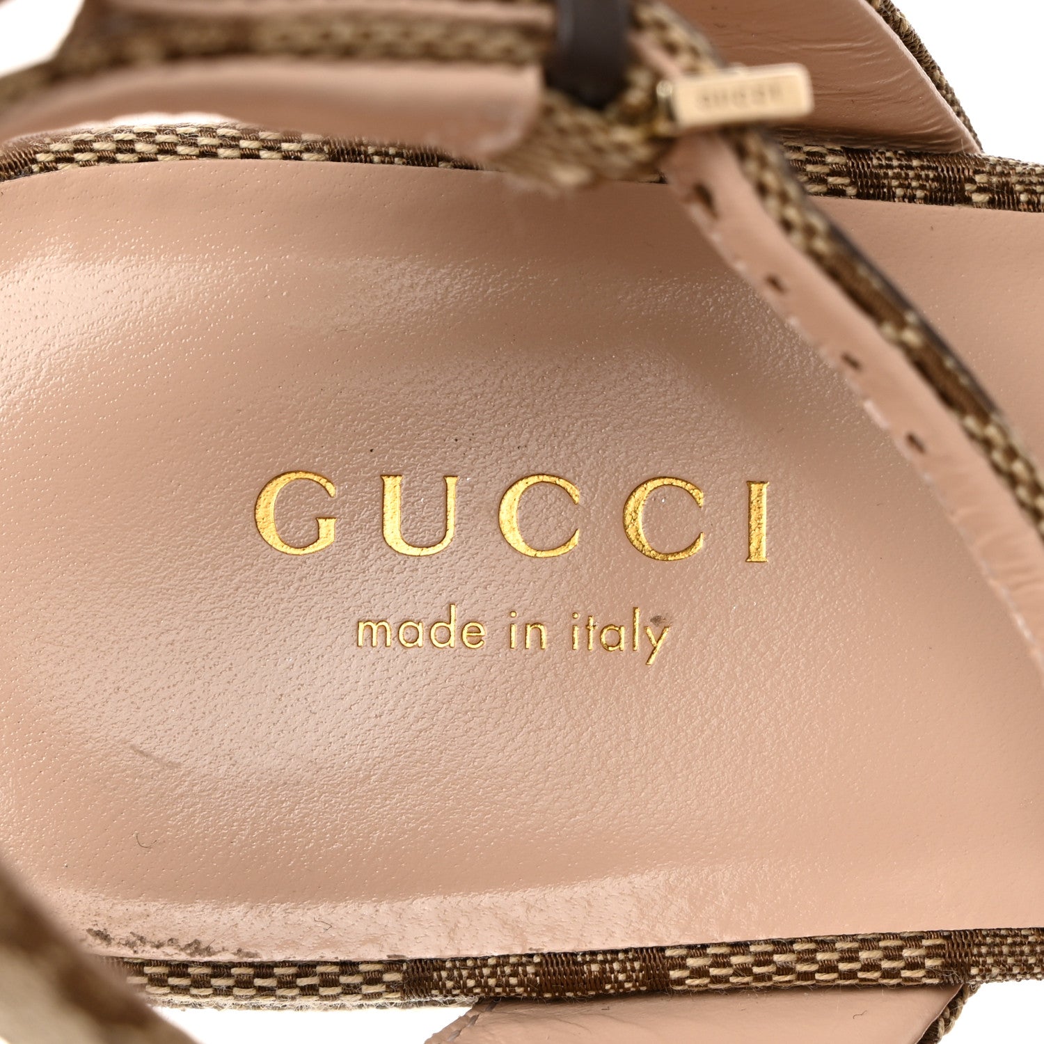 Gucci Monogram Nappa Chalotte Horsebit Ankle Strap 75mm Flatform Sandals 37.5 Beige Ebony 6 of 7