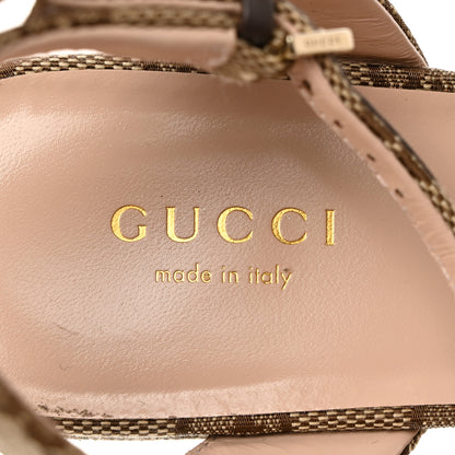 Gucci Monogram Nappa Chalotte Horsebit Ankle Strap 75mm Flatform Sandals 37.5 Beige Ebony 6 of 7
