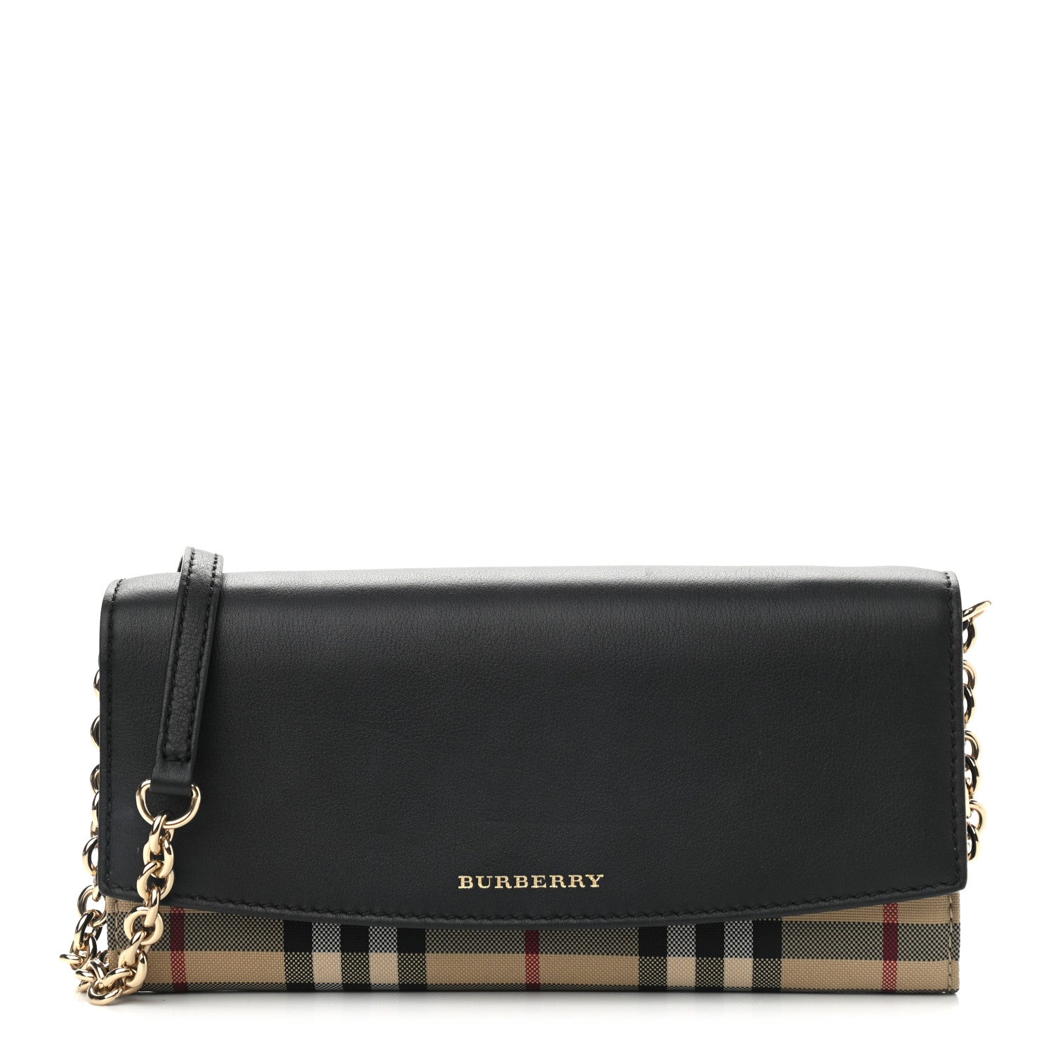 Burberry Calfskin House Check Henley Wallet On Chain Black 1 of 10