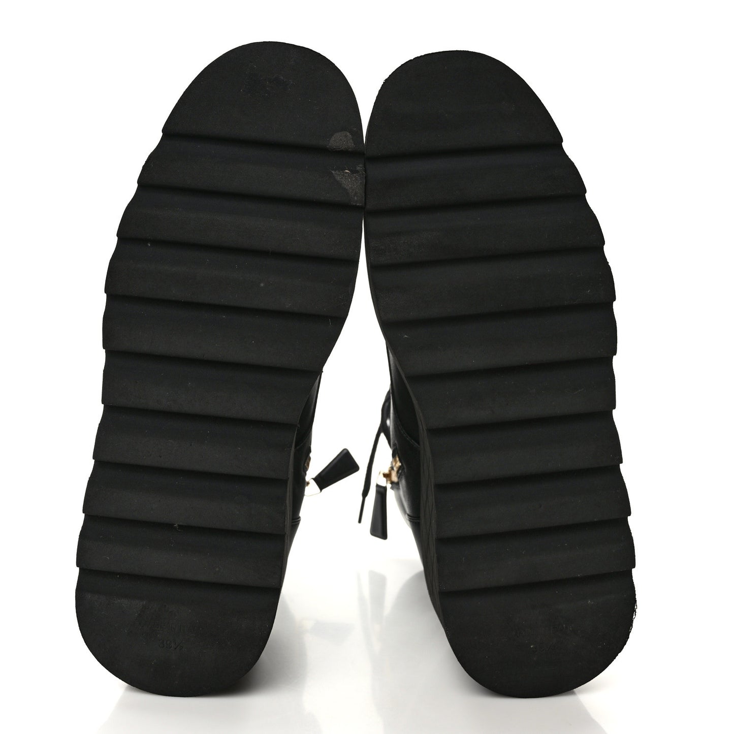 Lambskin Quilted Lace Up Wedge Combat Boots 39.5 Black