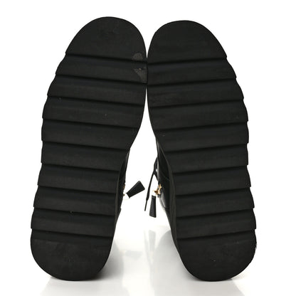 Chanel Lambskin Quilted Lace Up Wedge Combat Boots 39.5 Black 5 of 6