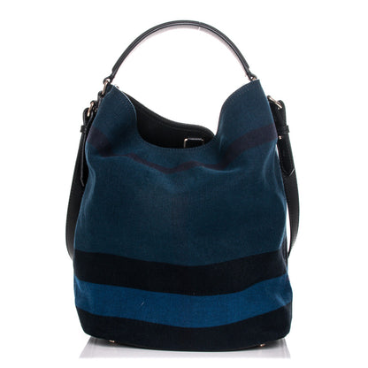 Burberry Overdyed Canvas Mega Check Medium Susanna Hobo Navy Blue 1 of 8